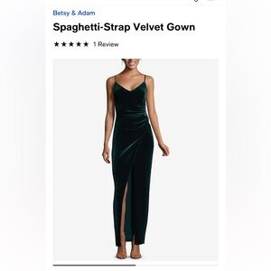 Betsy & Adam spaghetti strap velvet evening dress in hunter green